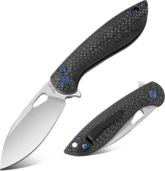 Pocket Knife, 3.1" Unique S35VN Blade Folding Knife with Button Lock, EDC Knife with Carbon Fiber