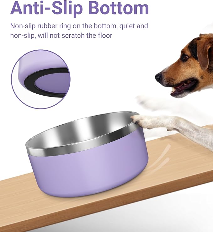 Dog Bowl, Stainless Steel Dog Food and Water Bowl with Non Slip Quiet Bottom, Easy to Clean