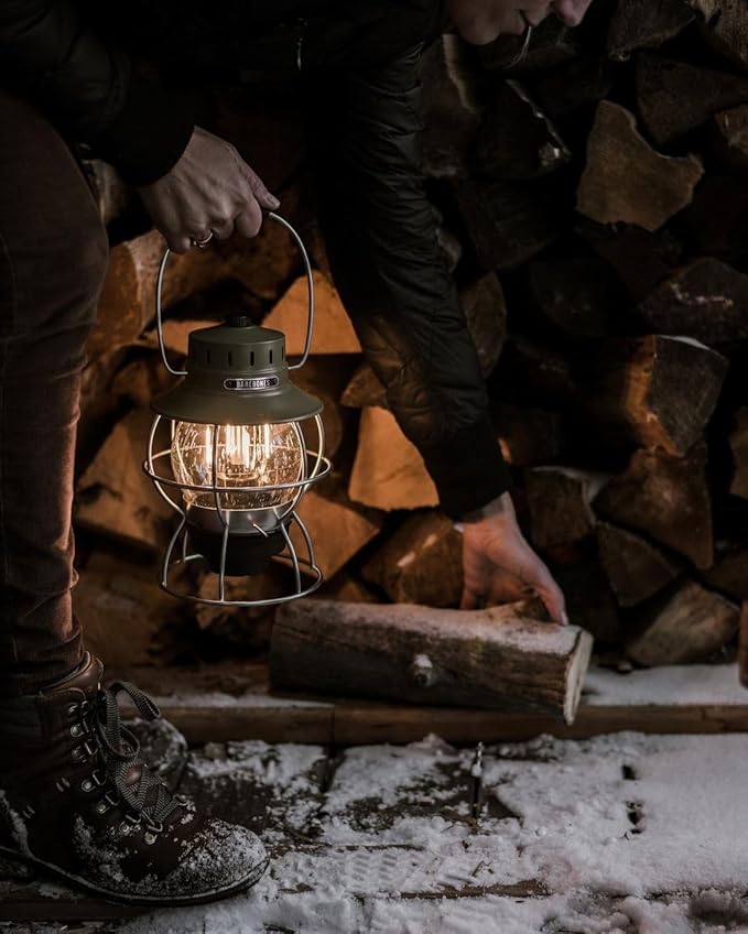 Barebones Railroad Lantern ??Olive Drab, Vintage-Inspired LED Camping Lantern with Rechargeable