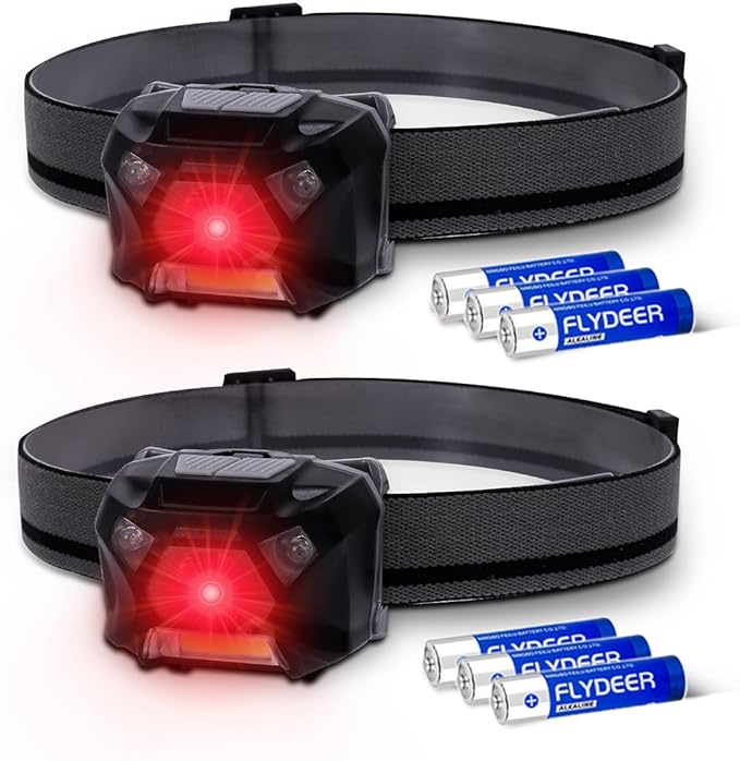 KunHe Pack 2 Red Light LED Headlamps Flashlights Headlight Bright Head Lamp for Adults Night Vision