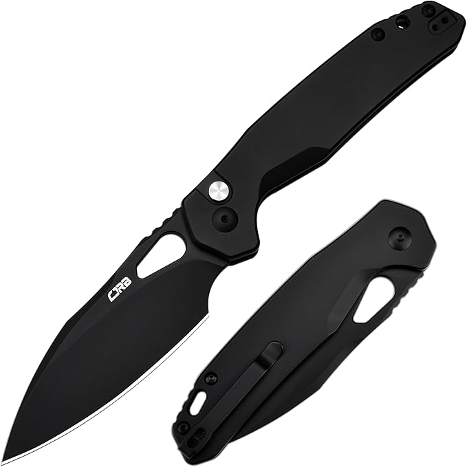 CJRB Frack Pocket Knife, 3.9" AR-RPM9 Steel Blade PVD Coating Steel Handle EDC Knife, Button Lock