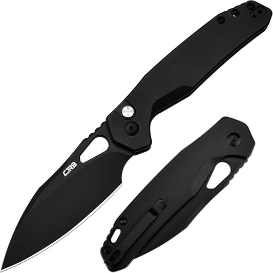 CJRB Frack Pocket Knife, 3.9" AR-RPM9 Steel Blade PVD Coating Steel Handle EDC Knife, Button Lock