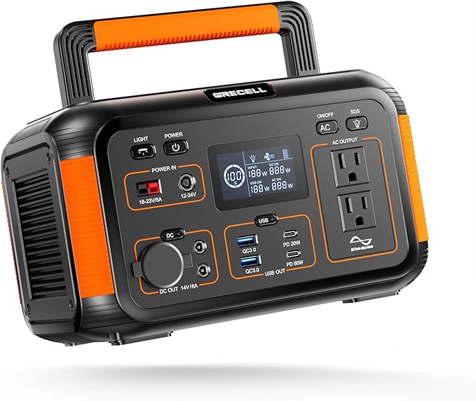 GRECELL 500W Portable Power Station 444Wh Solar Generator with 110V Pure Sine Wave AC Outlet/PD60W