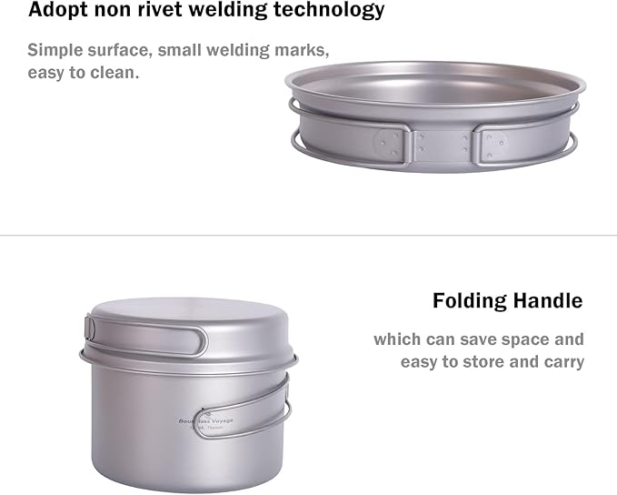 iBasingo Backpacking Cookset Titanium Camping Pots Set Ultralight Outdoor Picnic Pots Pans with