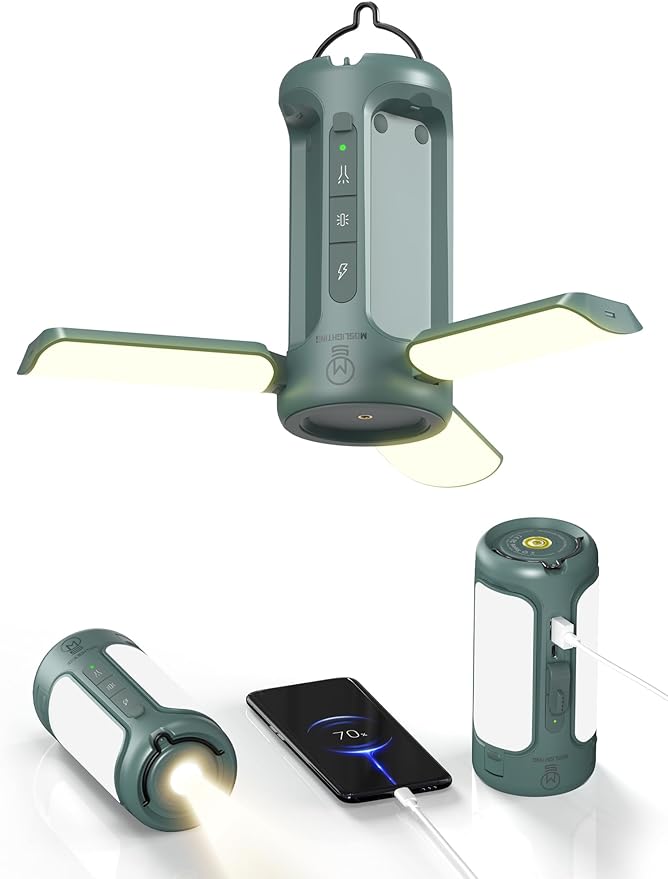 Foldable Camping Light Rechargeable Lantern, 10000mAh, Portable Flashlight, IP54 Waterproof, 1/4"