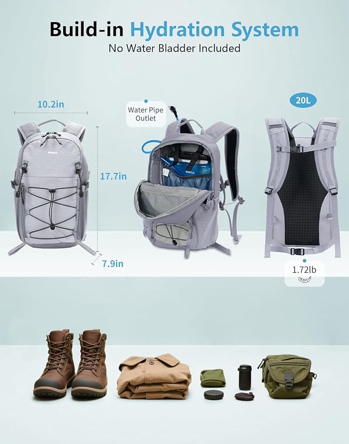 ECOHUB Small Hiking Backpack for Men Women, 20L Lightweight Travel Backpacks Water Resistant