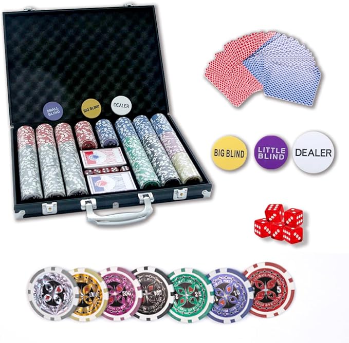 THUNDERBAY 500 Clay Composite Poker Chips Set with Aluminum Case, Two Decks of Playing Cards