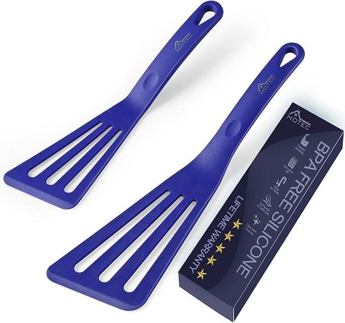 HOTEC 600??Heat Resistant Silicone Slotted Fish Turner Spatula Set, BPA Free Kitchen Cooking
