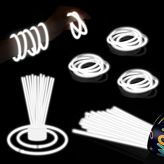 40 Pack 8??White Glow Sticks Bracelet Necklaces Bulk with 40 Connectors Neon Glow In The Dark Party