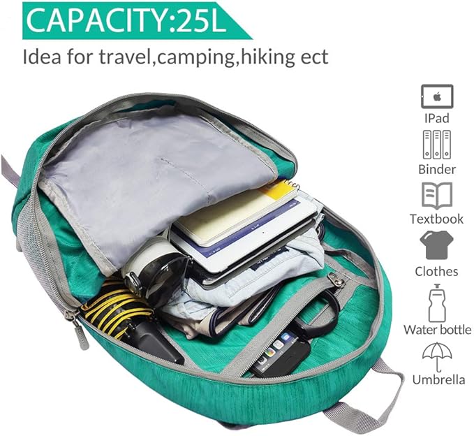 ZOMAKE 25L Ultra Lightweight Packable Backpack, Foldable Hiking Backpacks Water Resistant Small