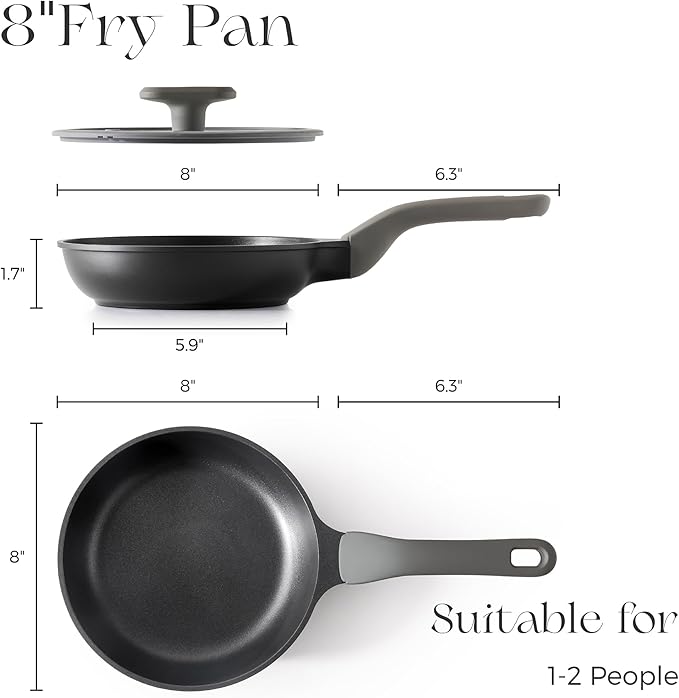 PRICUSIS Nonstick Ceramic Frying Pan with Lid, 8/10 Inch Skillet with Stay Cool Handle, Fully