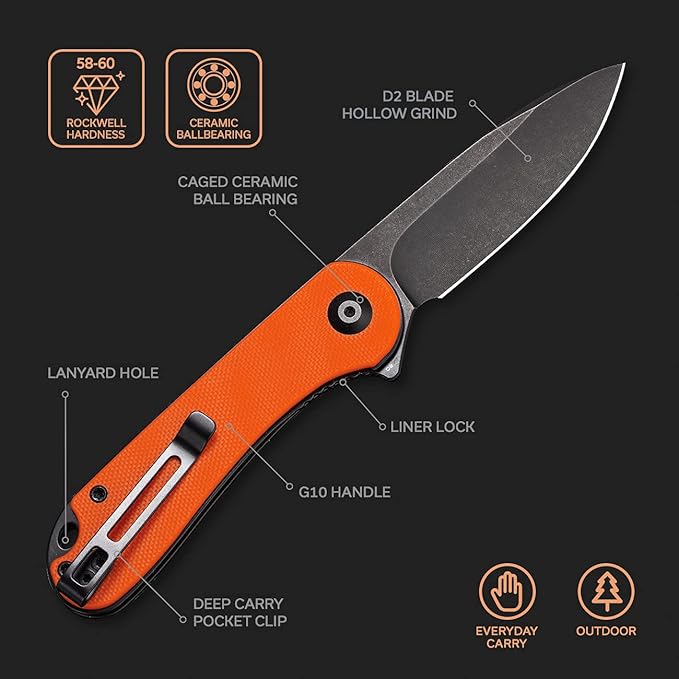 CIVIVI Folding Pocket Knife, 2.96" D2 Blade G10 Handle, Elementum Liner Lock Flipper Knife with