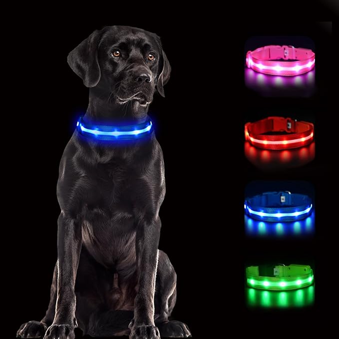CHUKCHI LED Dog Collar Rechargeable,Waterproof Flashing Collar,Light Up Glow Collar, Adjustable