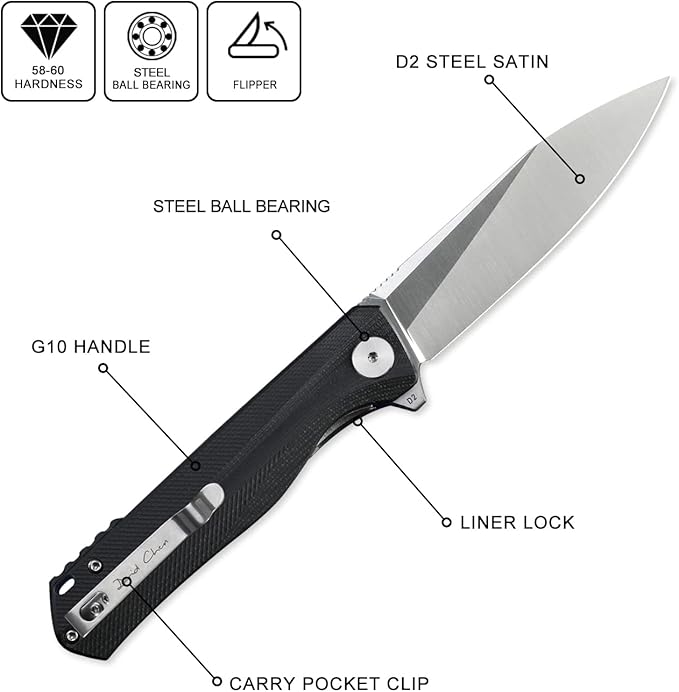 Petrified fish G10 handle D2 steel blade 2CR13 liner ball bearing flipper folding knife camping