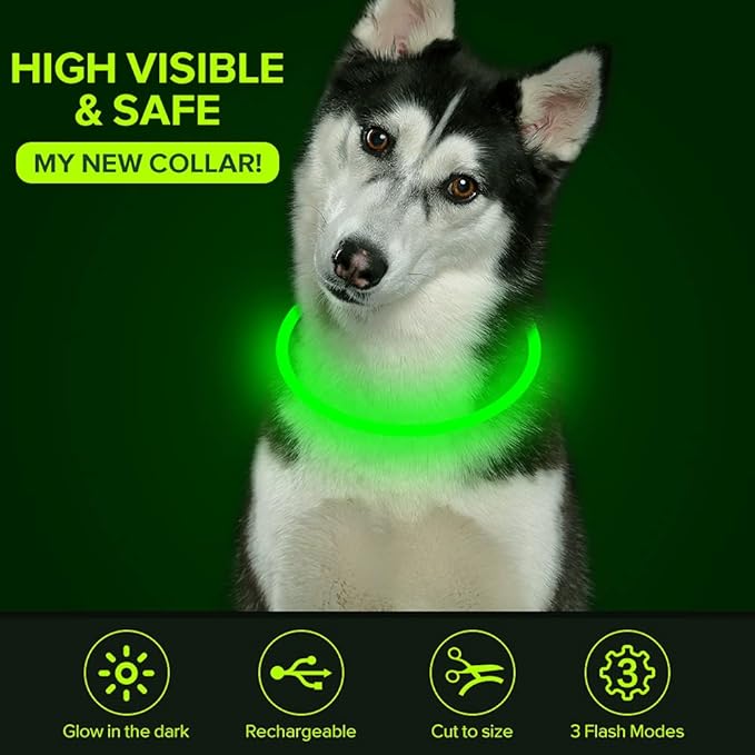 Colaseeme LED Dog Collar, Light Up Dog Collar 1 Count USB Rechargeable TPU Glow Safety Dog Necklace