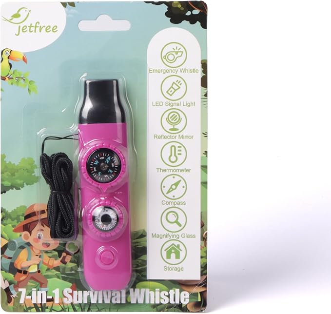 Multifunctional Survival Emergency Whistle for Kids with Compass Hiking Survival, Thermometer &
