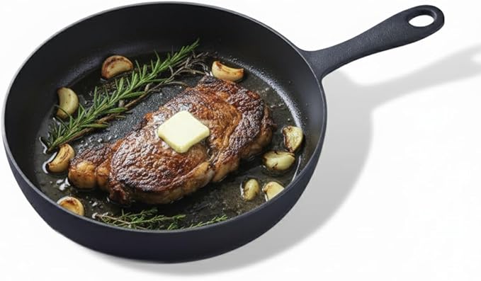Flambo Skillet #10 - Naturally Non-Stick 10 Inch Pre-Seasoned Cast Iron Frying Pan - Smooth
