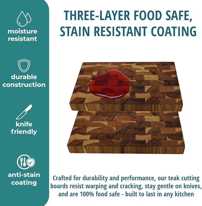 EcoDecors FSC Certified, Solid Teak Cutting Board, 10x6, Compact Reversible End Grain Wood Board