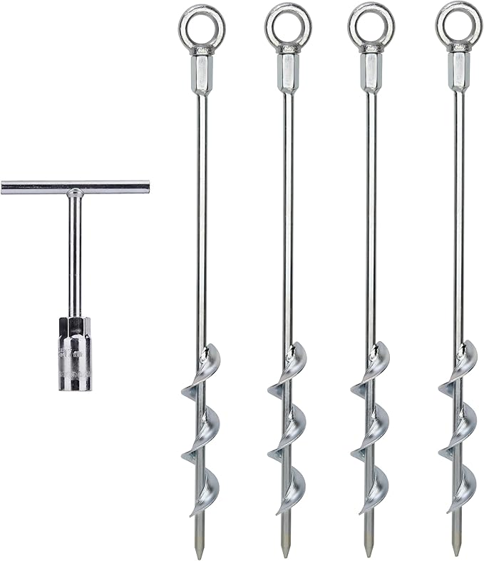 Earth Anchors - 18" Set of 4 Heavy Duty Ground Stakes - Screw in Anchors for Mobile Homes, Sheds