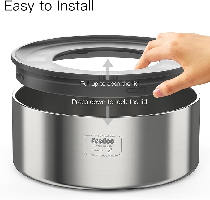 1Gallon No Spill Water Bowl for Dogs, Double-Wall Stainless Steel with Splash-Proof Paws Lid and