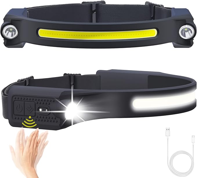 AlpsWolf LED Headlamp Rechargeable, 2 XPE LED and COB LED Head Lamp, Sensor Mode, 260° Wide Beam