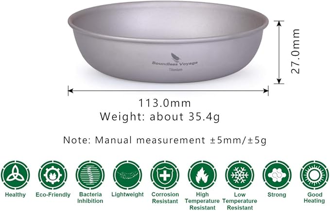 iBasingo Titanium Pan Dish Plate with Carry Mesh Bag Ultralight for Outdoor Camping Tableware