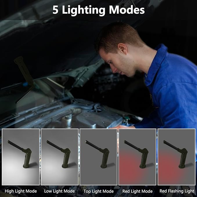 Working Light Portable, Rechargeable Work Lights with Magnetic Base Hanging Hook,360° Rotate 5