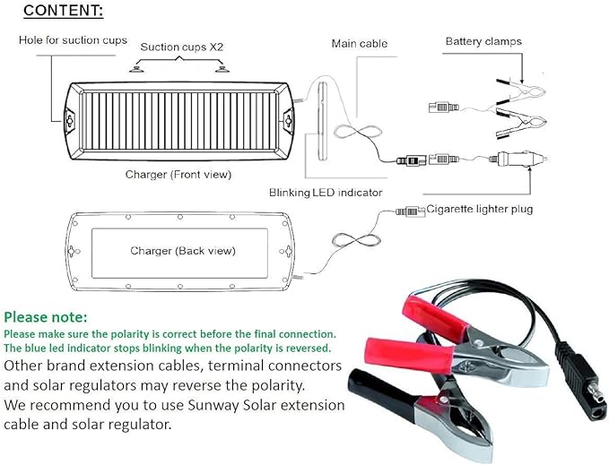 Sunway Solar Car Battery Trickle Charger & Maintainer 12V Solar Panel Power Battery Charger With