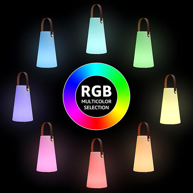 Portable Outdoor Table Lamp, Cordless Rechargeable Outdoor Table Lanterns RGB LED Lights with