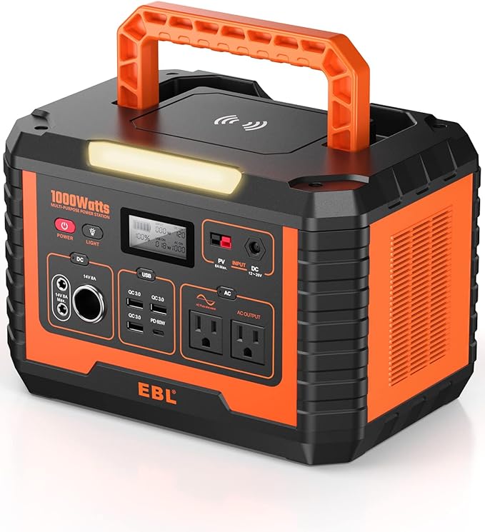 EBL Portable Power Station 1000W, Camping Solar Generator 270000mAh with 110V AC Outlet, PD 60W