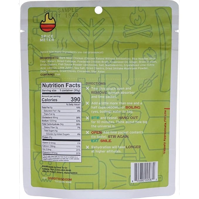 GOOD TO-GO Chicken Pho (Single Serving) | Camping & Backpacking Food | Just Add Water Backpacking