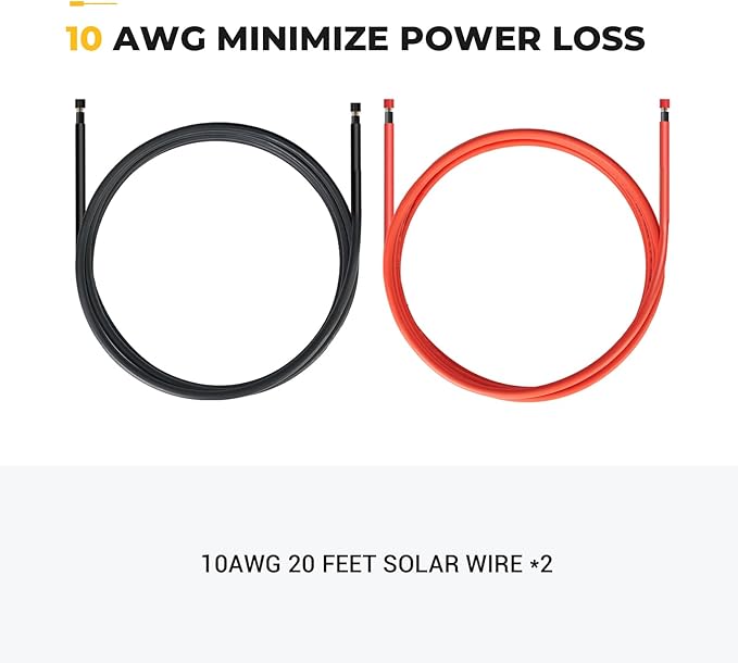 BougeRV 20 Feet 10AWG Solar Wire Solar Panel Wire Pure Copper Wire (20FT Red + 20FT Black)