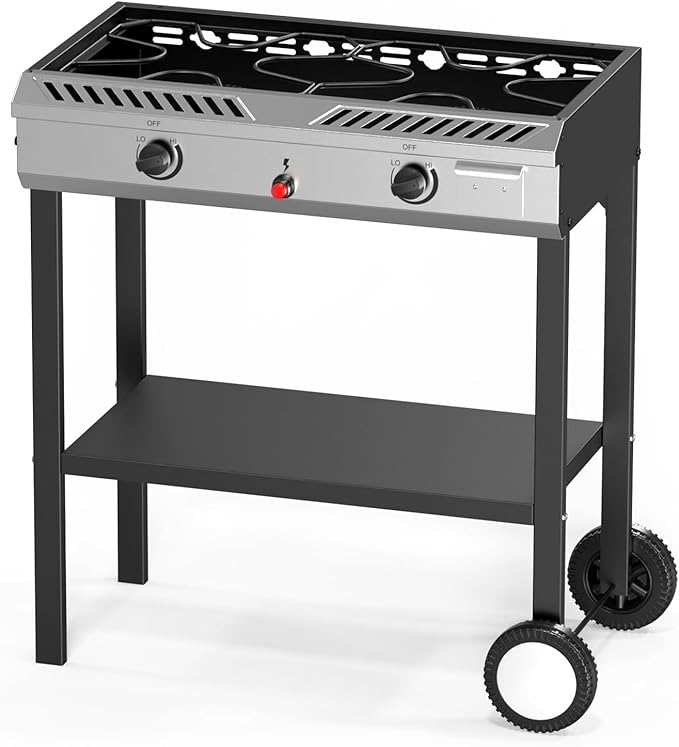 Bonnlo 2 Burner Propane Gas Stove with Auto Ignition, 150,000 BTU Portable Outdoor Camp Cooker