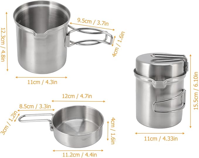 Camping Cookware Set, Stainless Steel Outdoor Wood Stove Cooking Pot Set for Outdoor Backpacking