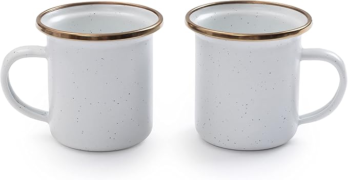 Barebones 5-Ounce Enamel Espresso Cup Set of 2 - Small Coffee Mug and Tea Cup - Stainless Steel Rim