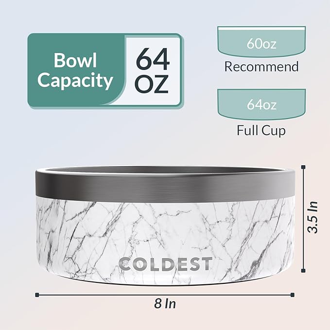 Coldest Dog Bowl - Anti Rust Metal, Non Slip, 3 Layers Insulated Stainless Steel Dog Bowls - Spill