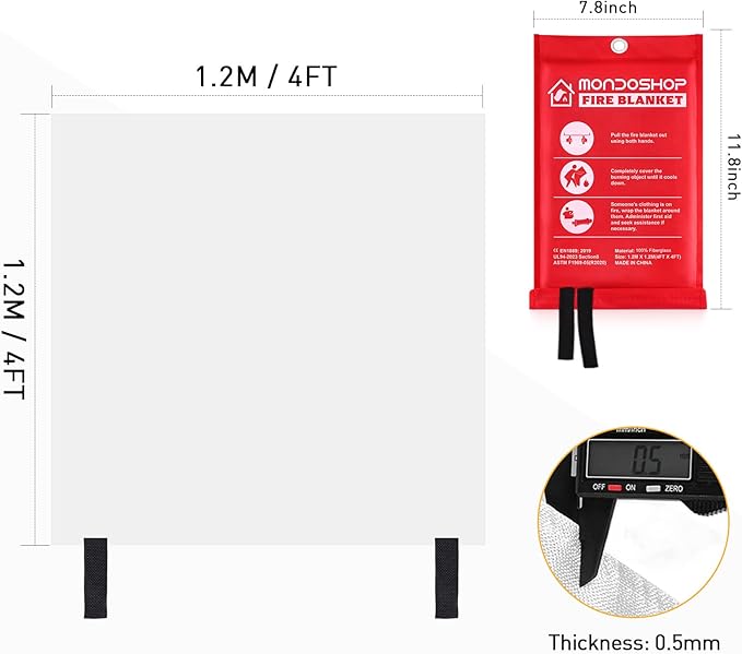 Mondoshop Fire Blanket Emergency for Home and Kitchen - 2pack 48"x48" Fire Blankets Fire Resistant