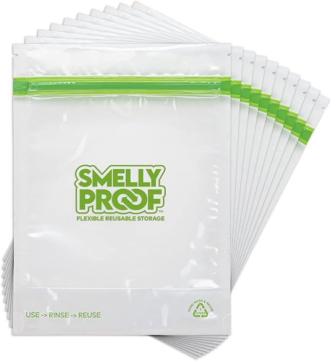 Smelly Proof 50pk Reusable Stand & Fill Food Storage Bags - BPA FREE, NO PEVA, Clear 3 mils STAND