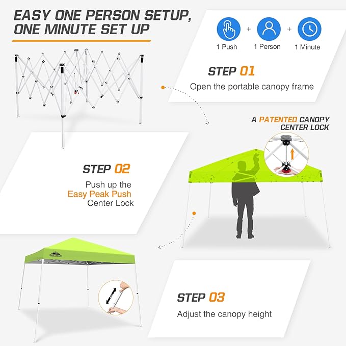 EAGLE PEAK 10x10 Slant Leg Pop-up Canopy Tent Easy One Person Setup Instant Outdoor Beach Canopy