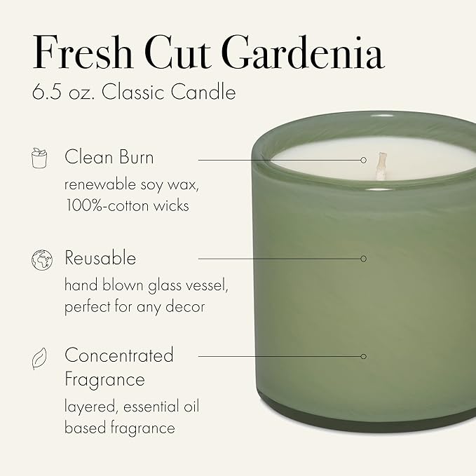 LAFCO New York Classic Candle, Fresh Cut Gardenia - 6.5 oz - 50-Hour Burn Time - Reusable, Hand