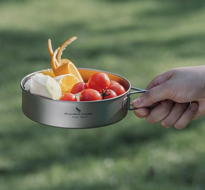 Boundless Voyage Titanium Pots Pans Set Camping Cookware 500ml 600ml 700ml Bowls Outdoor Portable