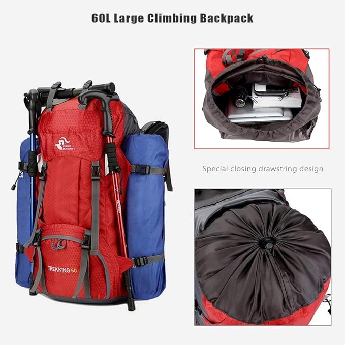 Bseash 60L Waterproof Hiking Camping Backpack with Rain Cover, Large Outdoor Sport Travel Daypack