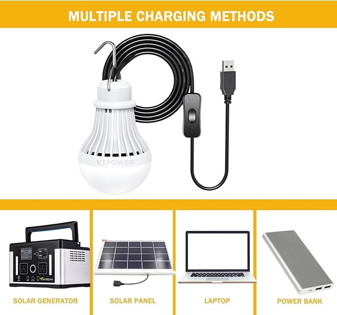 2 Pack USB Light Bulb, USB LED Camping Light Lantern, 8.2 ft Extra Length Cord Tent Light with USB