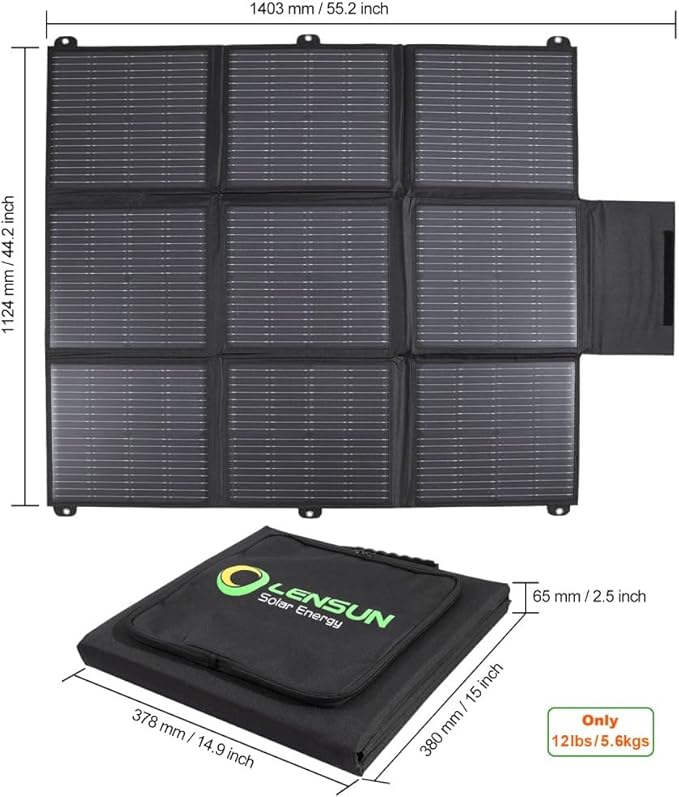 LensunSolar 200W 12V Portable Solar Panel Blanket with Standard Connectors for Solar Generator