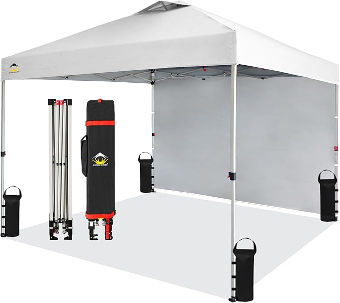 CROWN SHADES 10x10 Pop Up Canopy with 1 Side Wall - Beach Tent with One Push Setup - Outdoor Sun