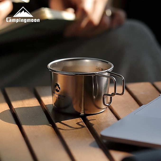 CAMPINGMOON Small Coffee Mug Cup 160ml 304 Stainless Steel Camping Backpacking S-180 (2pcs set)