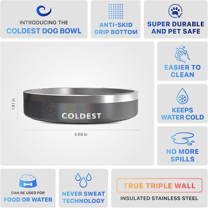 Coldest Dog Bowl - Anti Rust Metal, Non Slip, 3 Layers Insulated Stainless Steel Dog Bowls - Spill