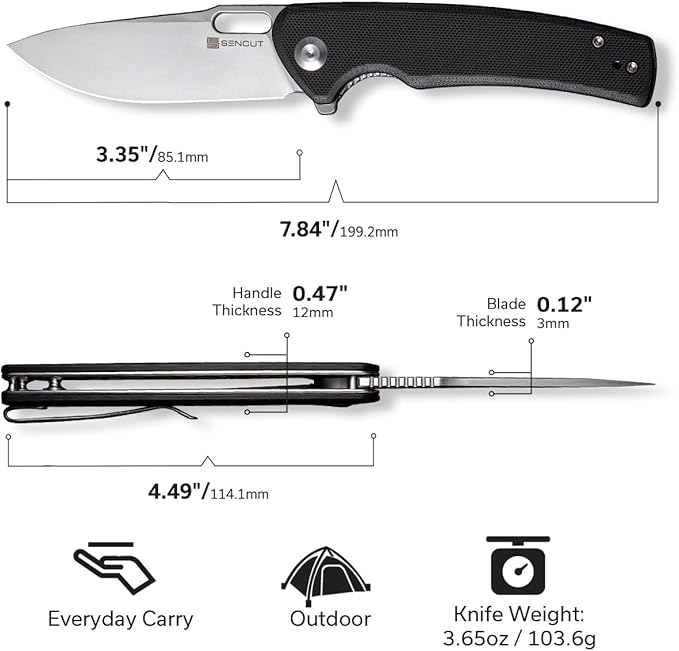 SENCUT Pocket Knife for Men, Vesperon Folding Knives for EDC, 3.35" Blade G10 Handle, Liner Lock