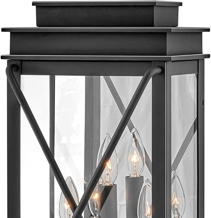 Hinkley Montecito Large Wall Mount Outdoor Lantern - 3-Light, Aluminum, Clear Glass - Museum Black