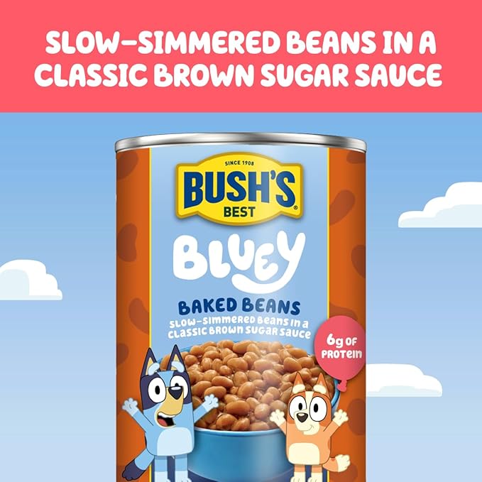 BUSH'S BEST 15.8 oz Canned Bluey Original Baked Beans, Source of Plant Based Protein and Fiber, Low